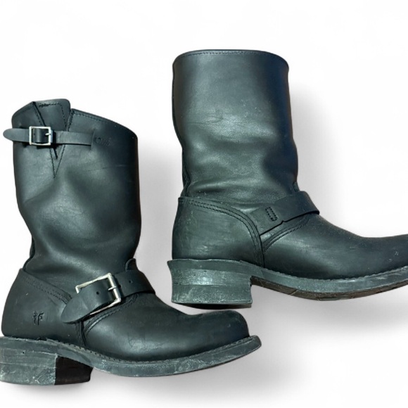 Frye Engineer 12R Greasy Black Leather Biker Boot Size 6 - Picture 2 of 12